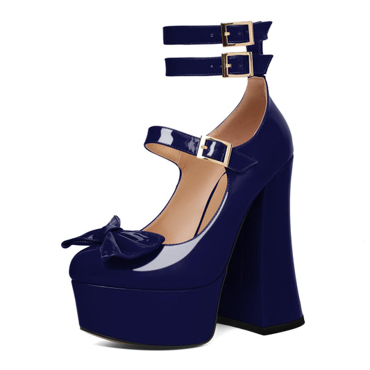 Navy Blue Soireelady Women Chunky High Heels