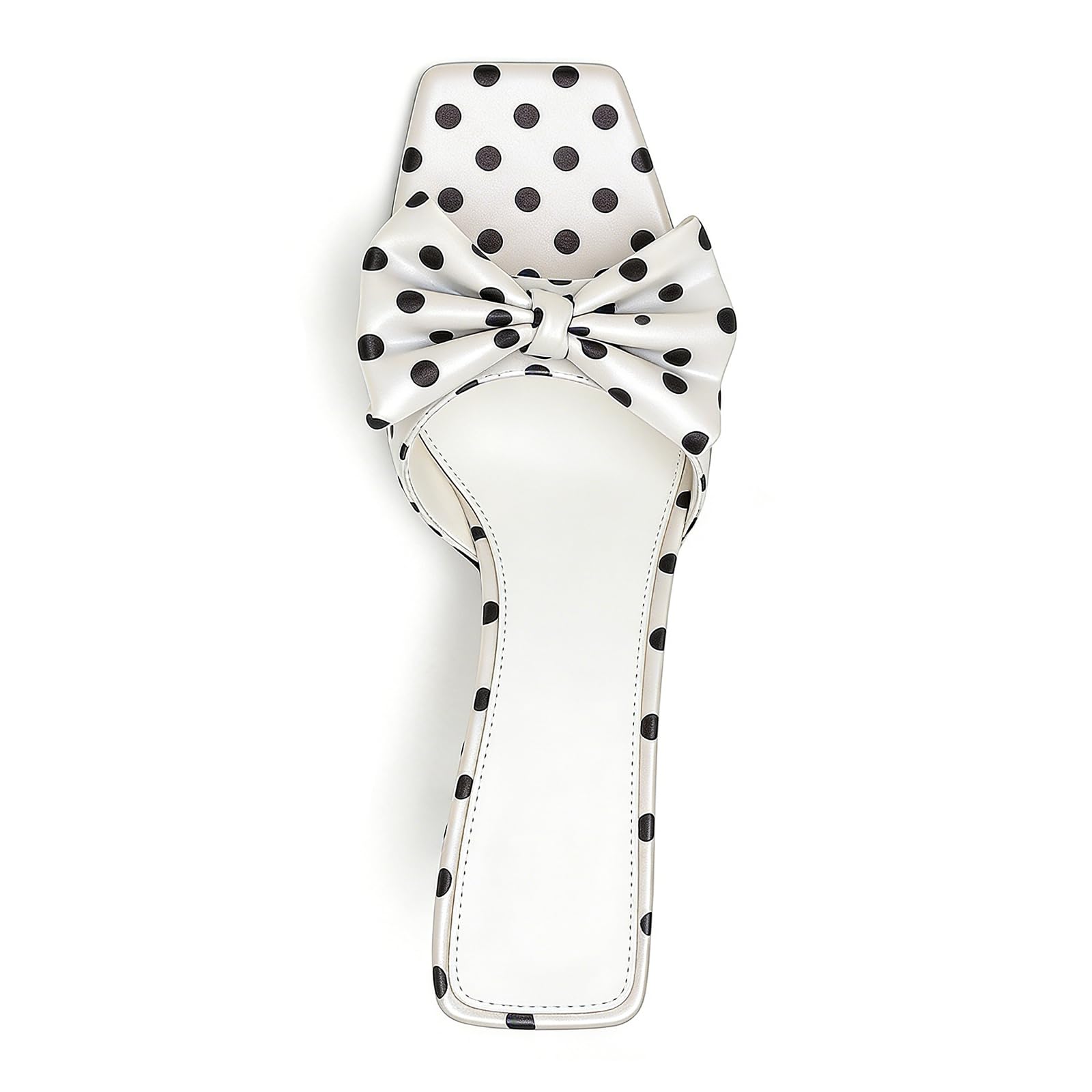 BGSMGISKD Women'S Satin Polka Dot Bow Stiletto Slide Sandals Sexy Square Open Toe High Heel Elegant Dress Mule Sandals for Fashion Prom Party Summer Wedding (White/3.54in,8)