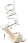 Wild Diva Women Butterfly Rhinestone Strappy High Heels Sandals Narala 41 A Silver
