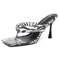 NEWBELLA Women's Square Toe Heeled Sandals Thong Strap Stiletto Heel Slip On Dress Shoes Fashion Summer Heels for Party Date Night Casual Wear