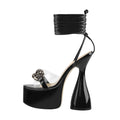 LISHAN Women's Clear Gladiator Heeled Sandals Round Toe Lace Up Chunky High Heels Platform Sandals PVC Chain Ankle Wrap Block Heels Transparent Faux Patent Leather Nightclub Party Shoes Black Size 14