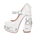 onlymakerheels Mary Jane Rivet Platform Chunky Heel Back Strap Pumps White Size15