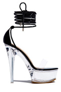 MissHeel Tie Up Platform Heels Clear Ankle Wrap Sandals for Women Black Stiletto High Heels 6 inch Sexy Party Dancing