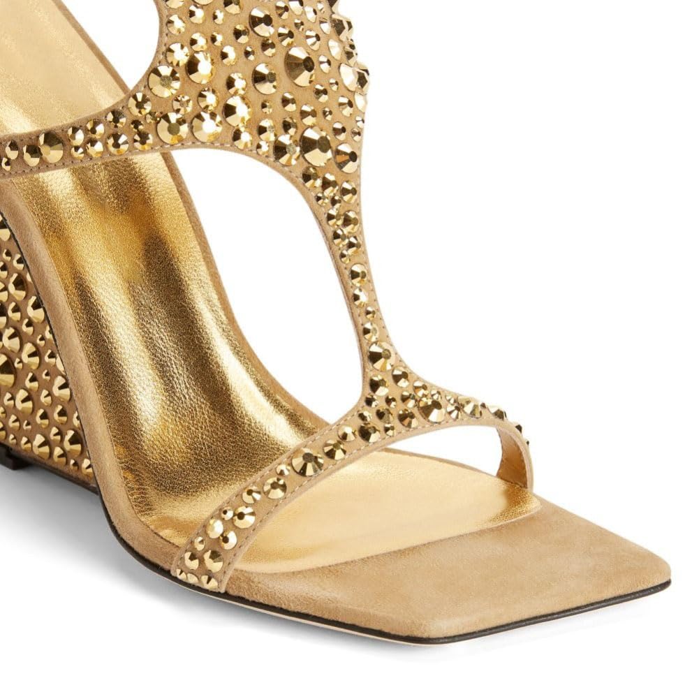 Kluolandi Women's Wedge Heeled Sandals Open Toe Criss-cross Strappy Sandals Heels Party Dress Shoes Yellow Crystal Heels Size 9
