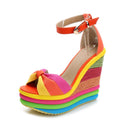 SaraIris Sandals for Women Gladiator Ankle Strap High Heel Platform Shoes Wedge Rainbow Sandals for Women Orange
