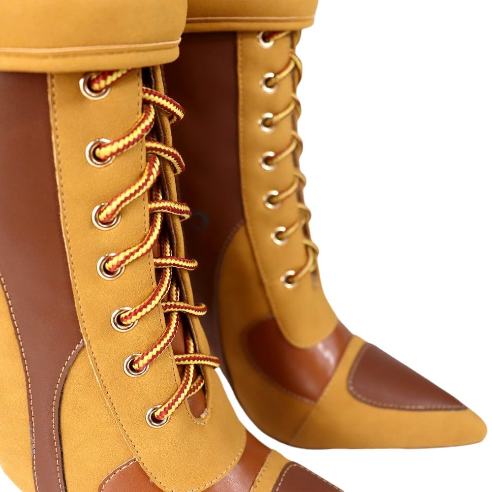 Women's Pointed Toe Heel Boots Stiletto Heels Mid-Calf Boots Zipper Boots Booties Tess-1 Camel 8