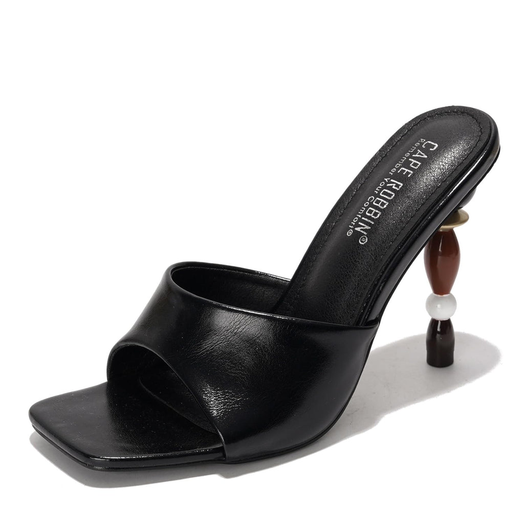 Cape Robbin Women's High Heels - Dressy Heeled Sandals for Women - Slip On Mules with Square Toe (Hermione) Black