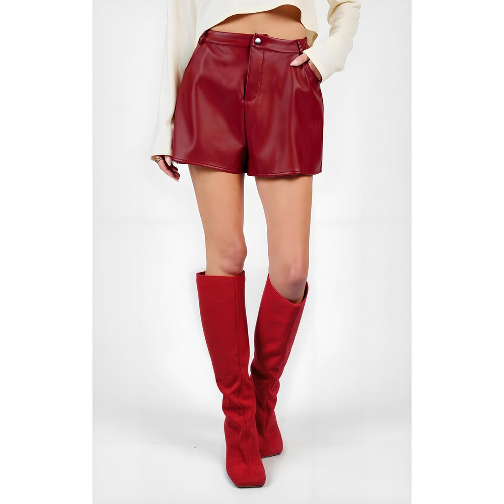 VOZTOLLS Knee High Boots Women Square Toe Kitten Heel Tall Boots Suede Wide Calf Pull-on Comfortable Fashion Dress Heeled Long Boots Red Size 7