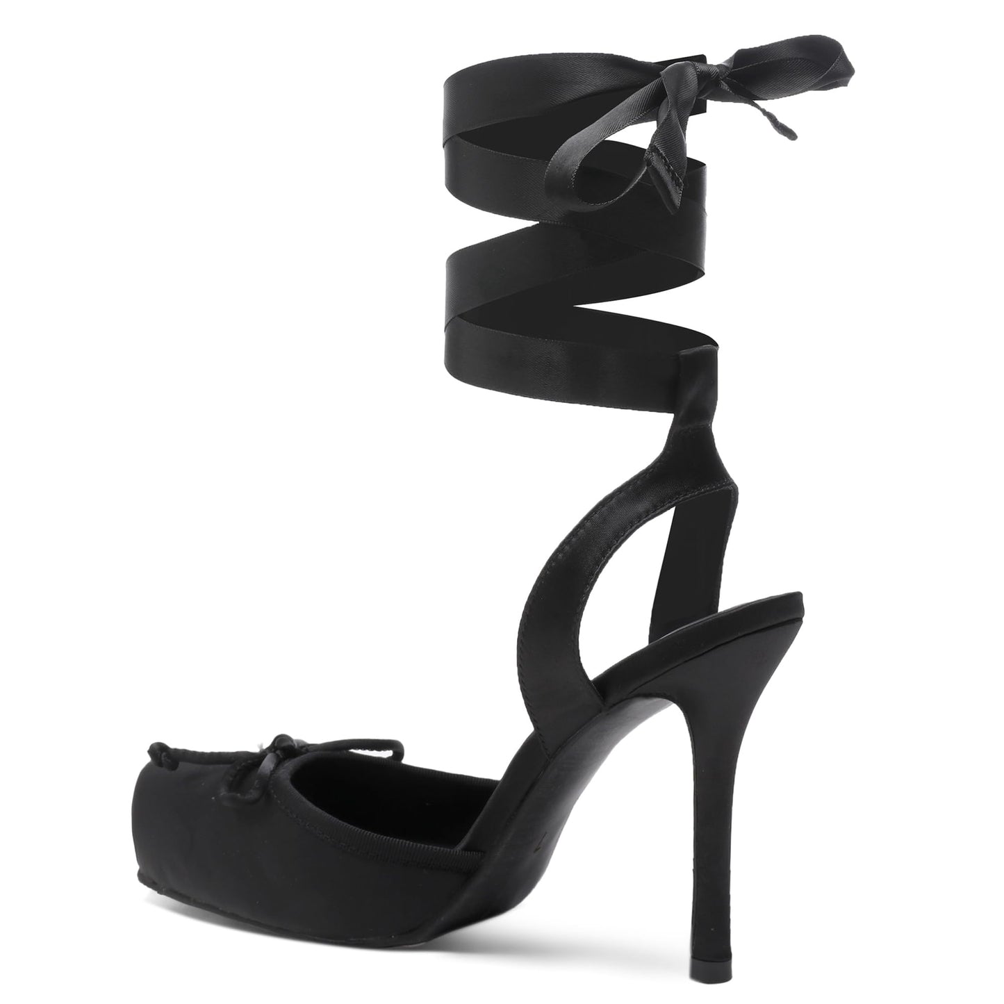 Riekhany Satin Ballet Heels for Women Closed Square Toe Bow Ballerina Heels Lace Up High Heel Slingback Pumps Strappy Stiletto Mary Janes Elegant Party Shoes Black