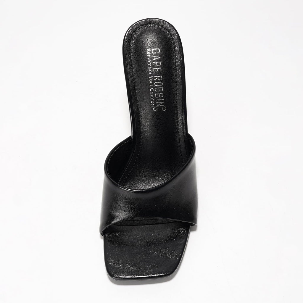 Cape Robbin Women's High Heels - Dressy Heeled Sandals for Women - Slip On Mules with Square Toe (Hermione) Black