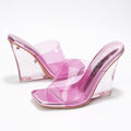 Cape Robbin Slip On Clear Wedge Heels for Women - Square Toe Comfortable Lightweight Dressy Shoes, Summer Casual Outfits (MALA) Pink