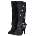 Uniquelly Womens Denim Knee High Boots Stiletto High Heel Mid Calf Slip On Round Toe Classic Retro Winter Shoes (Black,US7)