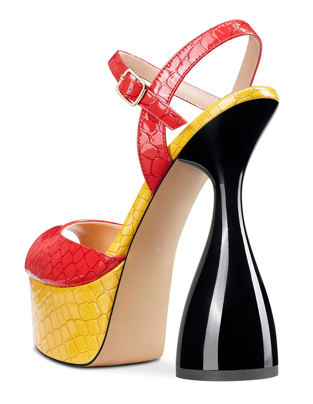 Saekcted Women's Chunky High Heels Platform Fashion Party Sandals Peep-Toe Ankel-Strap Sandal 6Inch Heel Shoes for Wedding Dress Red