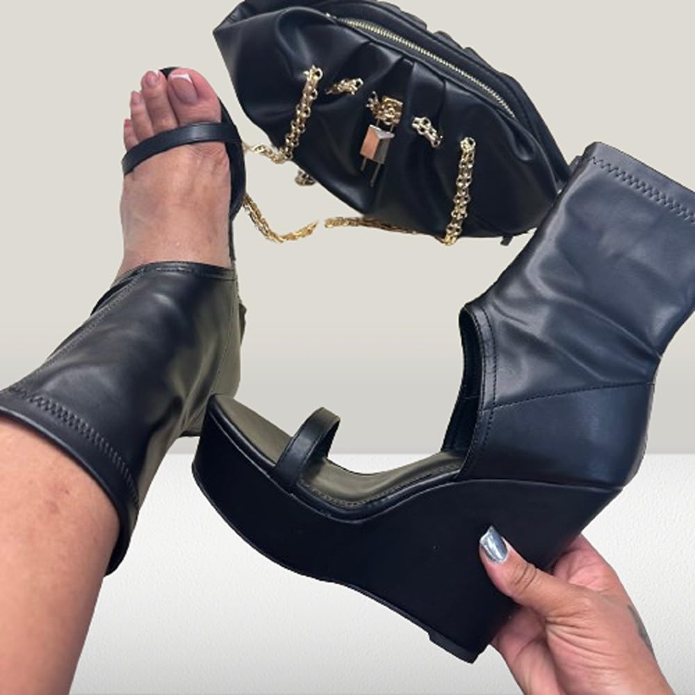 Liliana Womens Peep Open Toe Wedge Bootie Platform Wedge Heel Peep toe Boots Rhona 54 Black 11