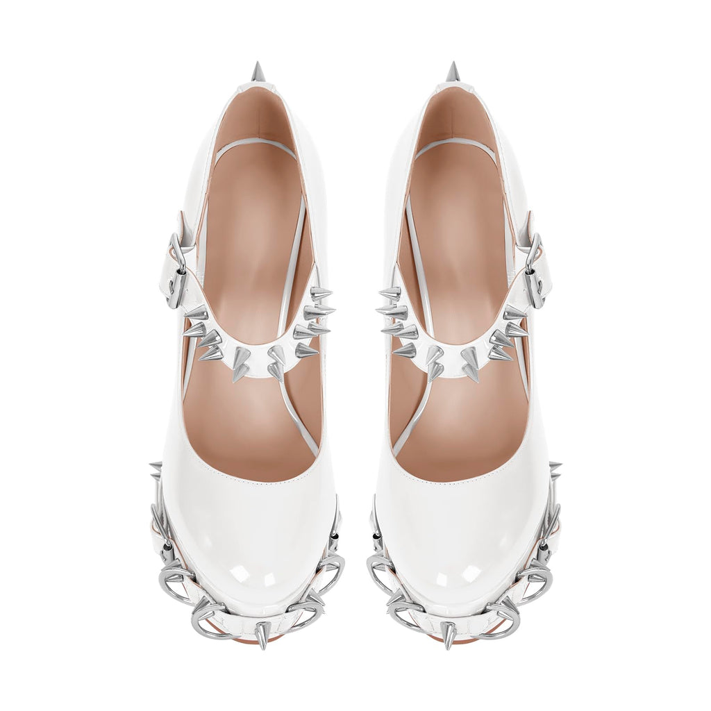 onlymakerheels Mary Jane Rivet Platform Chunky Heel Back Strap Pumps White Size15