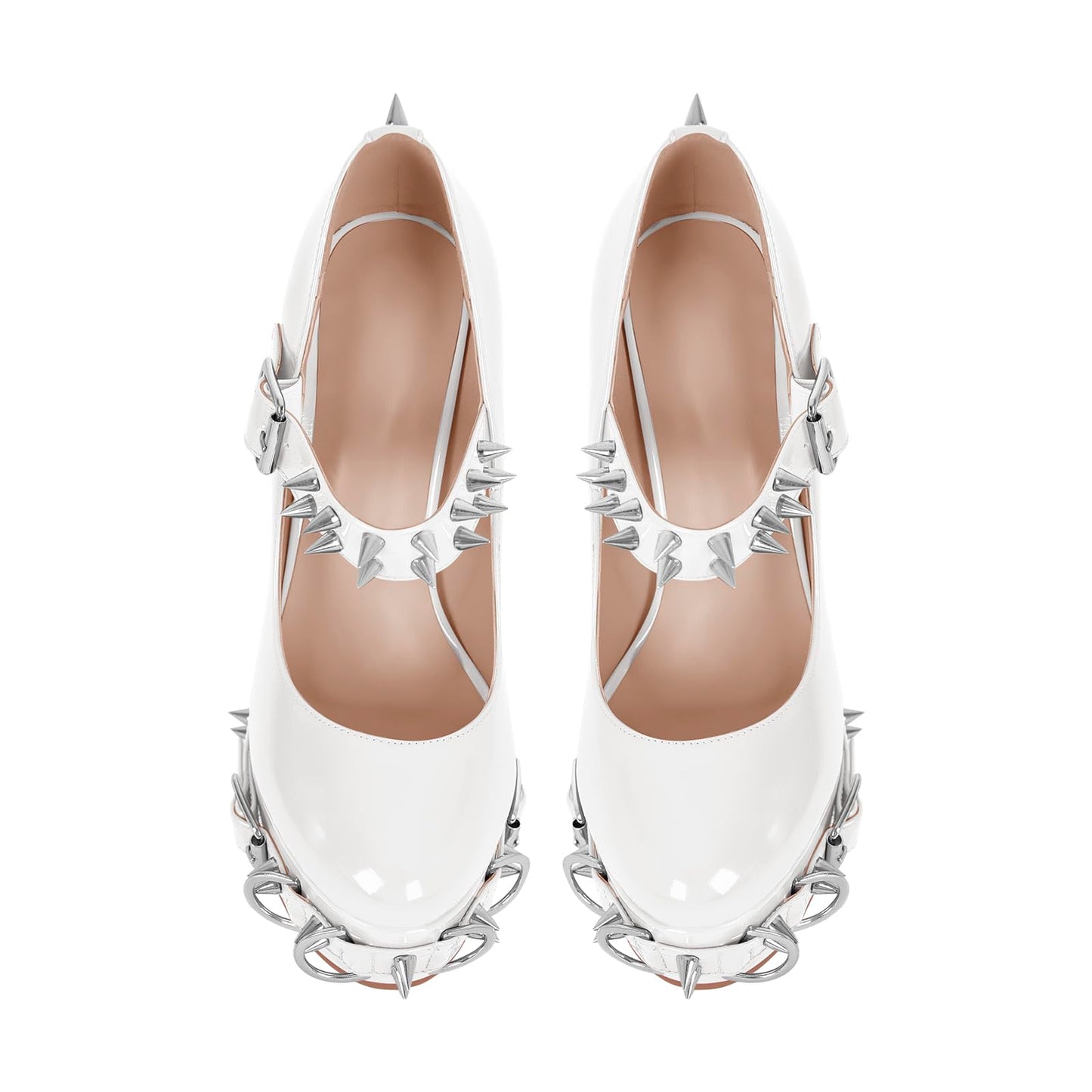 onlymakerheels Mary Jane Rivet Platform Chunky Heel Back Strap Pumps White Size15