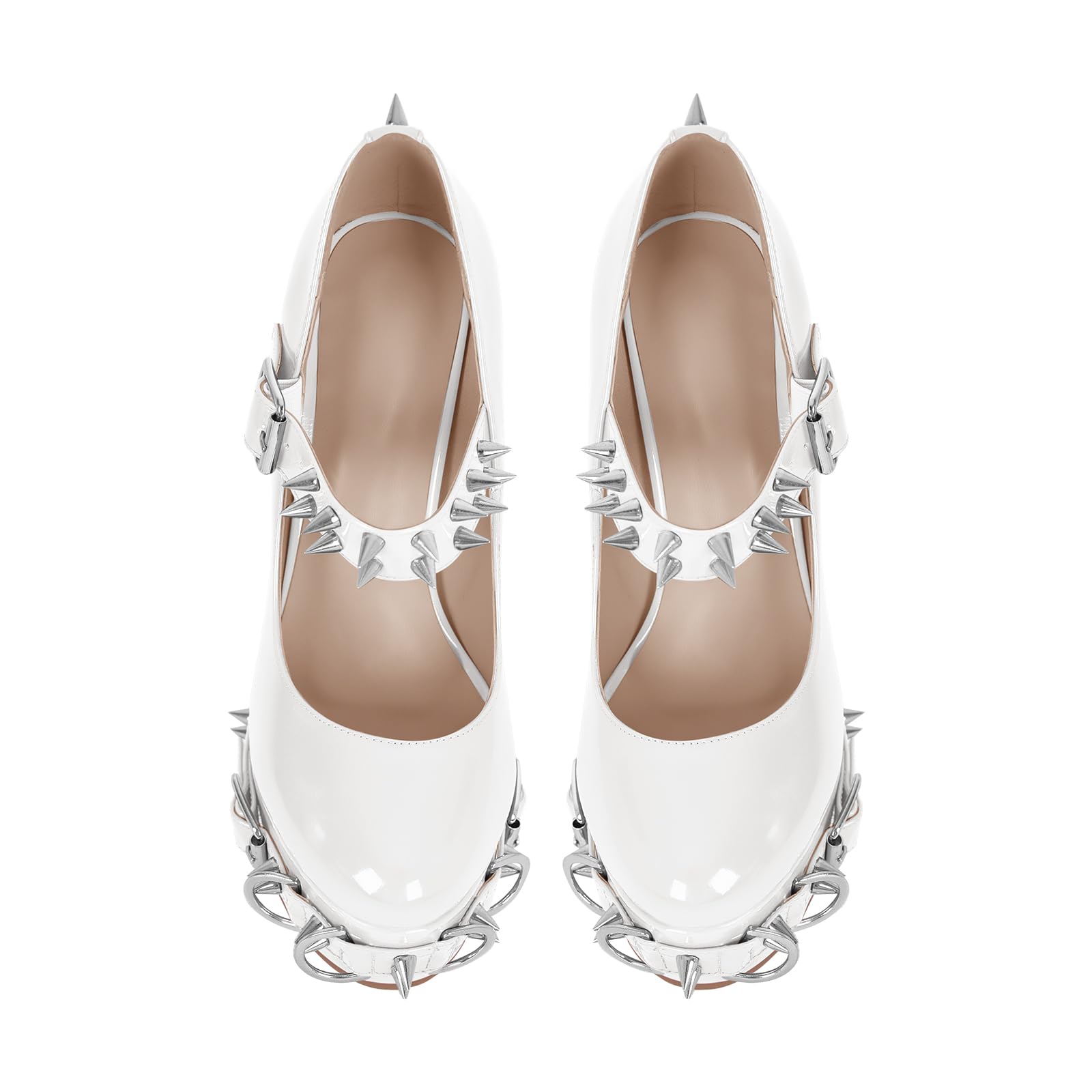 onlymakerheels Mary Jane Rivet Platform Chunky Heel Back Strap Pumps White Size15