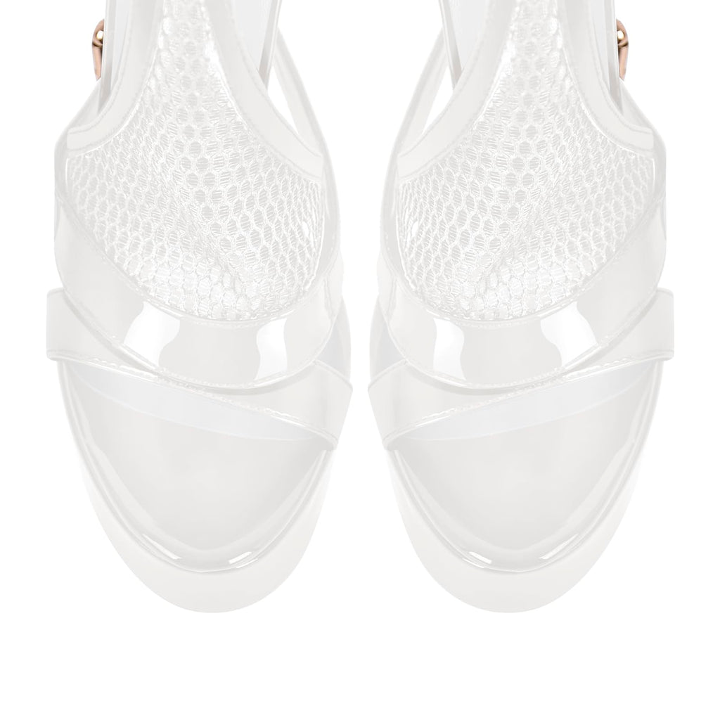 onlymakerheels Women's High Stiletto Heels Platform Mesh Buckle Open Toe Ankle Strap Dress Shoes Sandals White Size8
