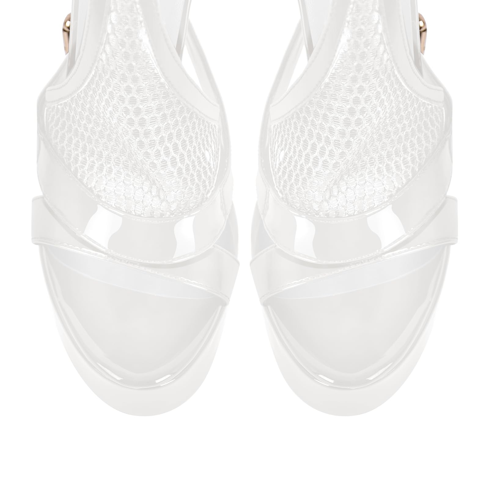 onlymakerheels Women's High Stiletto Heels Platform Mesh Buckle Open Toe Ankle Strap Dress Shoes Sandals White Size8