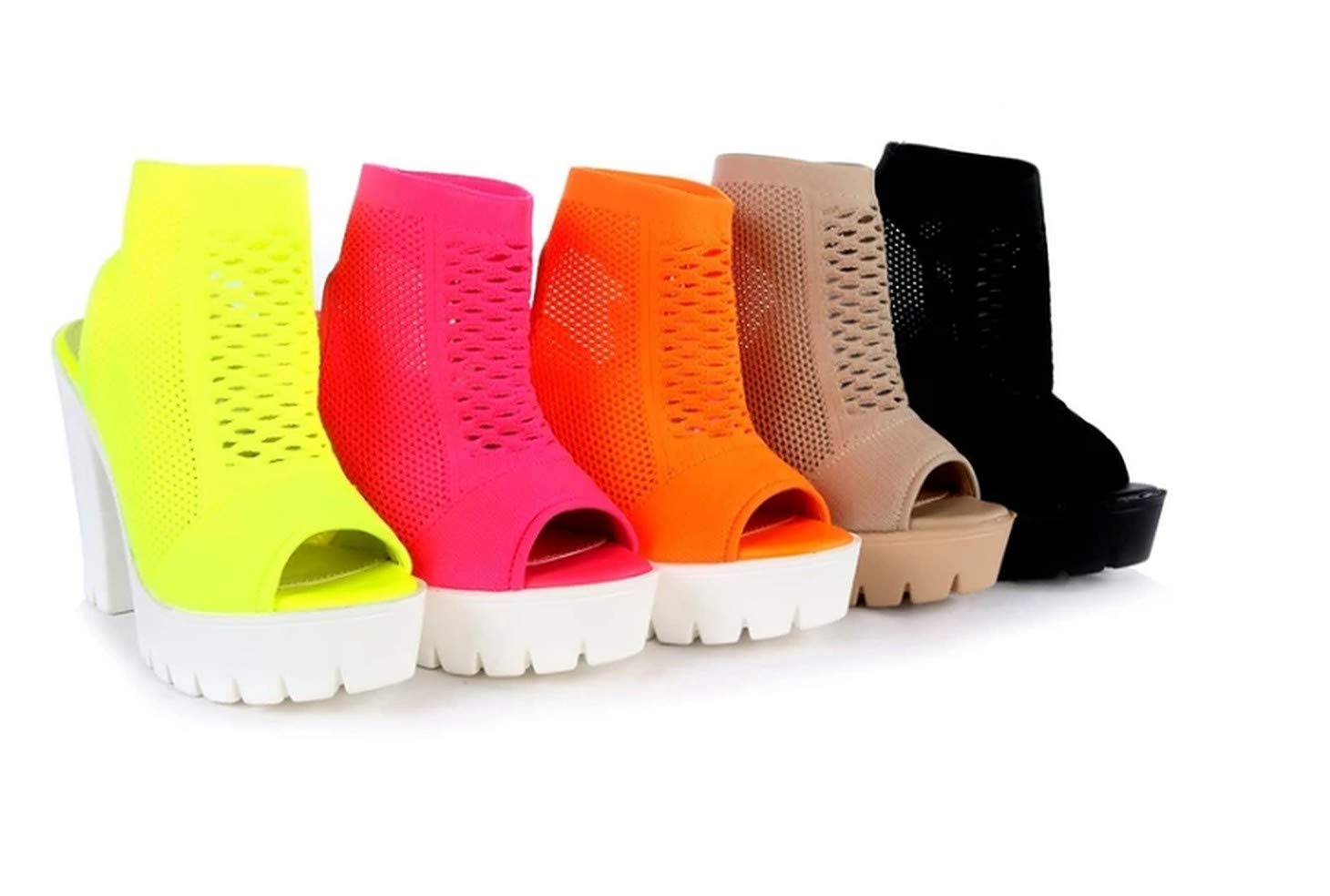 PAZZLE Open Toe/Peep Toe Chunky Platform Booties