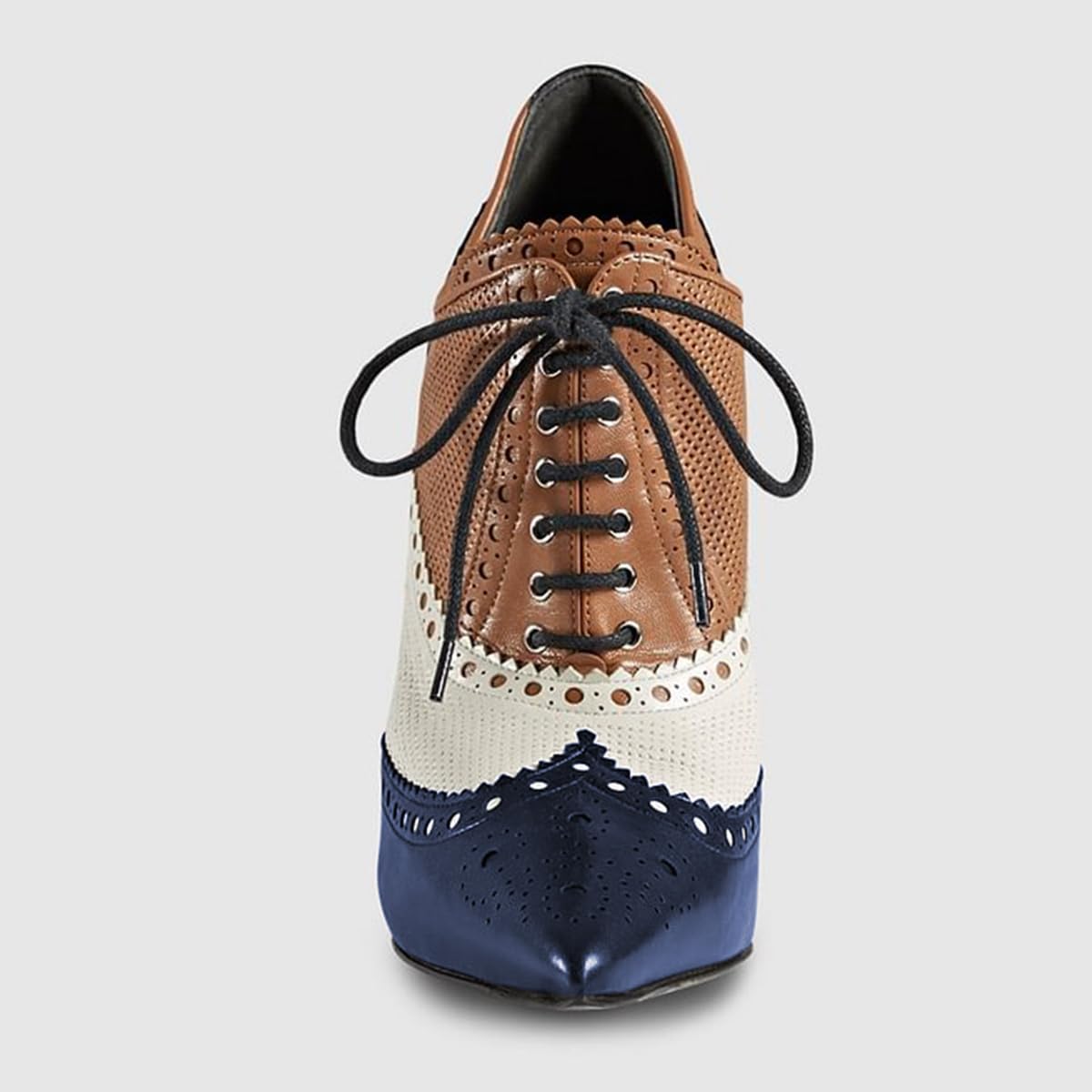 Maiyang Women Pointed Toe Wingtip Oxfords Brogues Boots Lace up Stiletto High Heel Party Event Dating Ankle Boots Size 8 Blue Multi