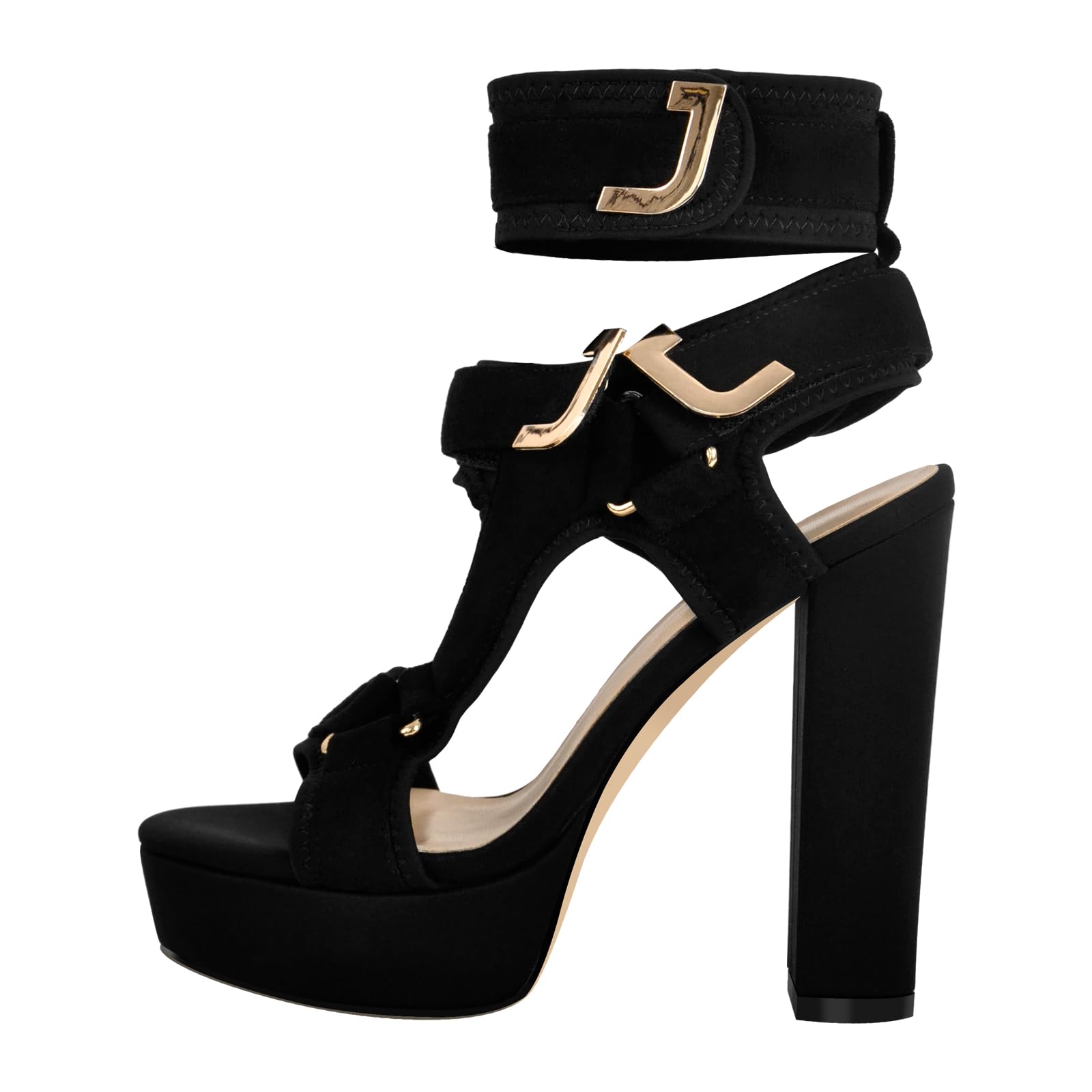 onlymakerheels Strappy Platform Heels for Women Platform High Heels Multicolored Ankle Strap Platform Heeled Sandals Fashion Shoes Sexy Dress for Prom Wedding Date Night Black