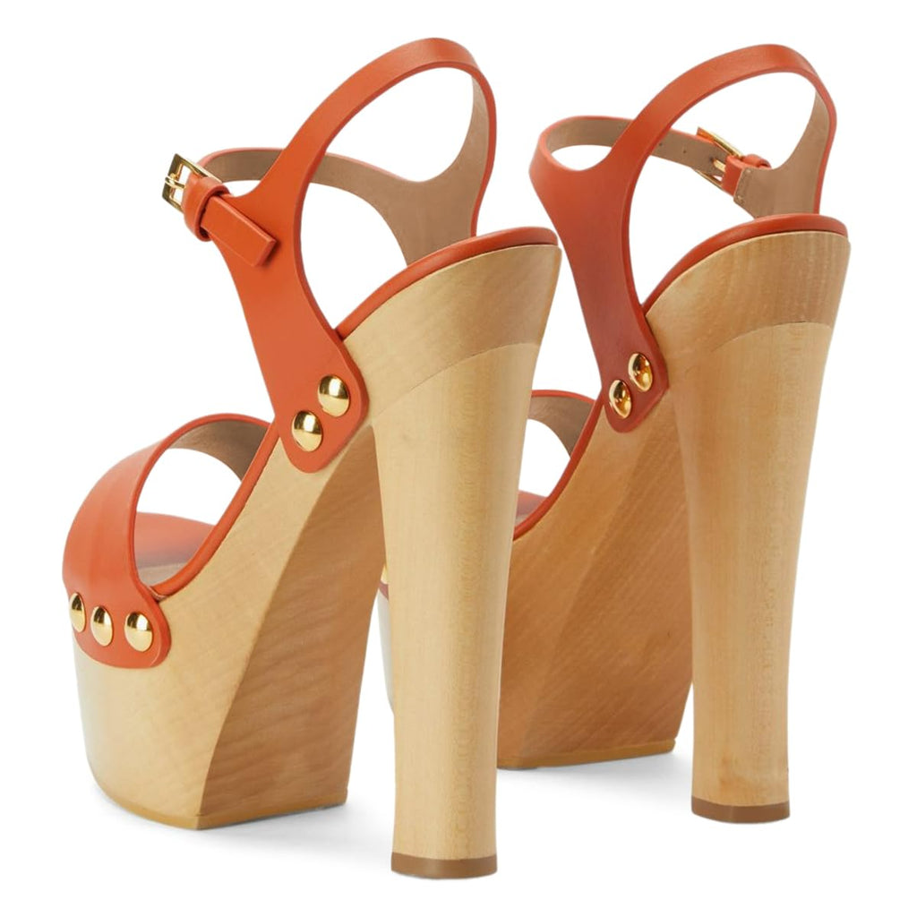 YDN Women's Platform Heeled Sandals Open Round Toe Chunky High Heels Backless Ankle Strap Sexy Casual Shoes for Spring Summer Party Orange