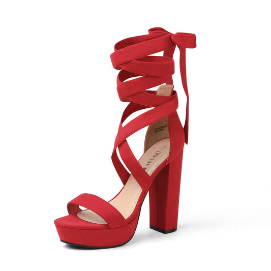 DREAM PAIRS High Chunky Block Platform Heels for Womens Strappy Gladiator Sexy Open Toe Dressy Sandal SDHS2205W Red 8.5