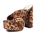 CoceMoce Gorgeous Thick Chunky High Heel Platform Pumps Leopard for Women Square Open Toe Cross-Band Backless Slip-On Summer Dress Shoes Ballroom Dancing Club Evening Party Size 10 US