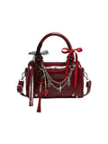 RoseSeek Women's Y2k Rivets Bag with Bowknot Beaded Chain Decor Cute Crossbody Bag Handbags Burgundy One Size