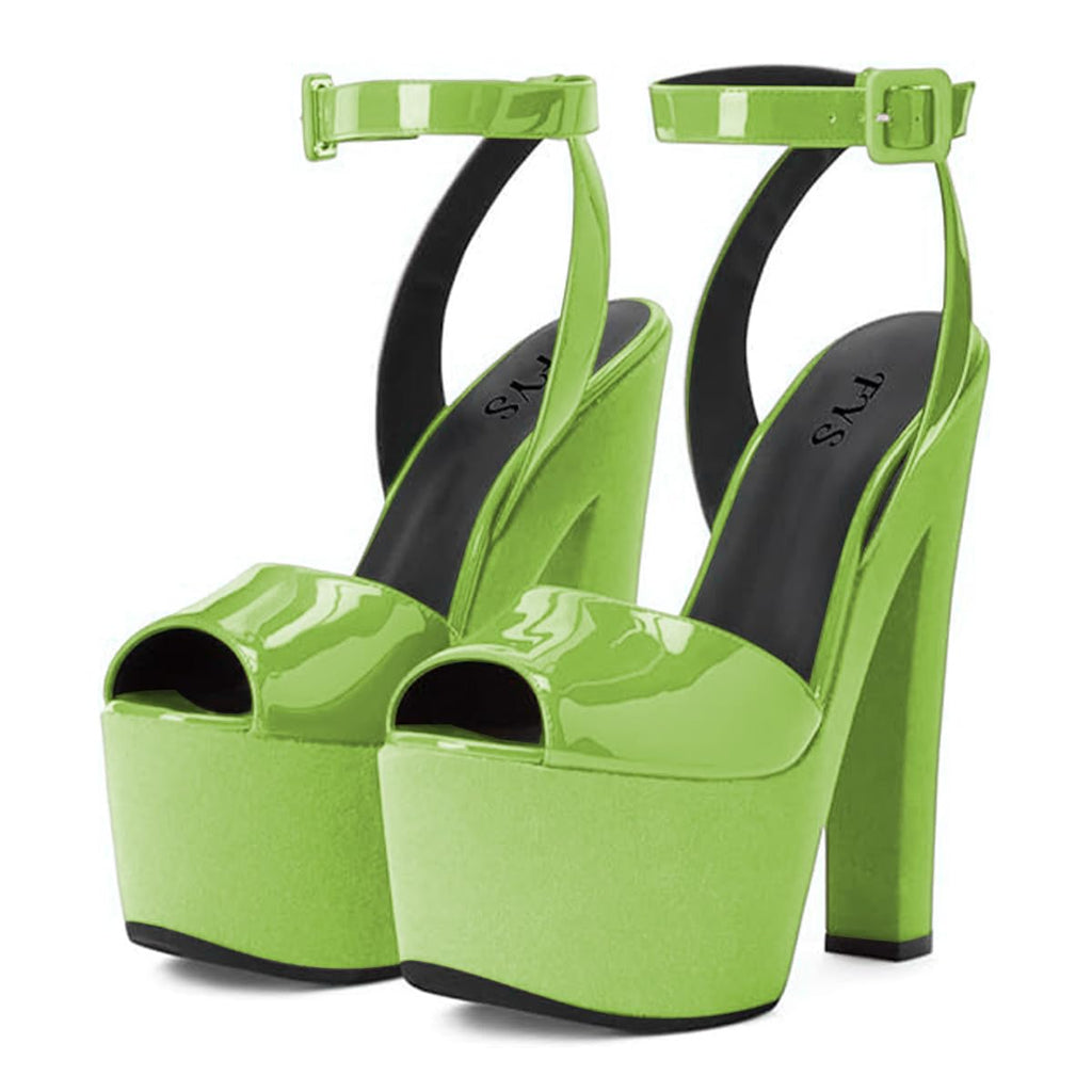 FYS Women Graceful Peep Toe Platform Sandals Cross Ankle Strap Chunky Block High Heels Party Dress Wedding Shoes