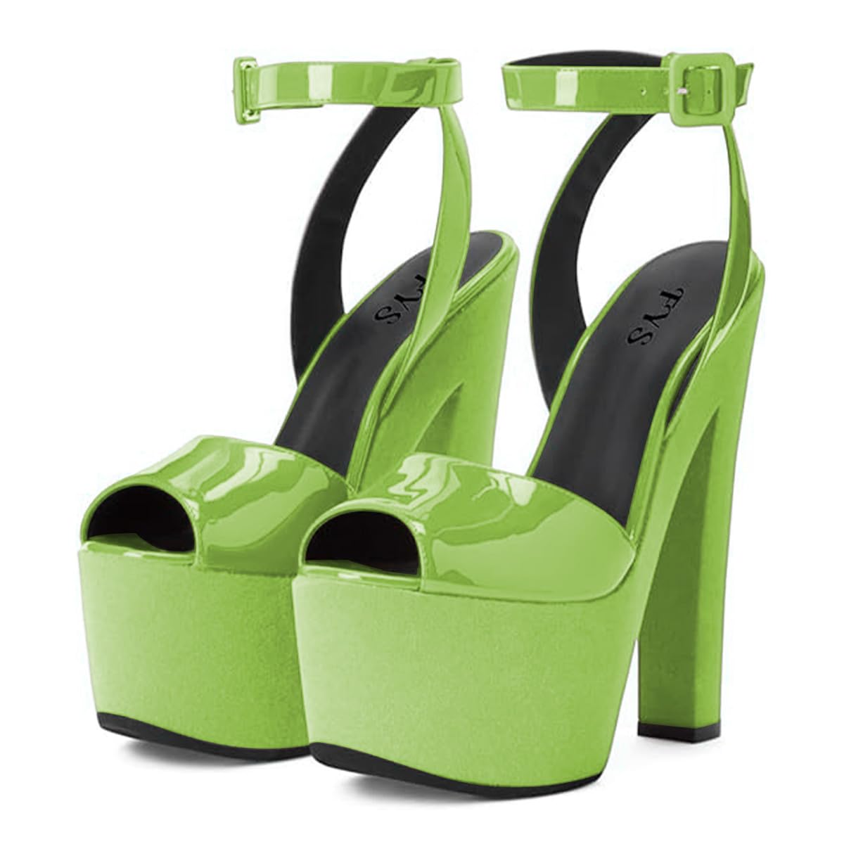 FYS Women Graceful Peep Toe Platform Sandals Cross Ankle Strap Chunky Block High Heels Party Dress Wedding Shoes Size 7 Green