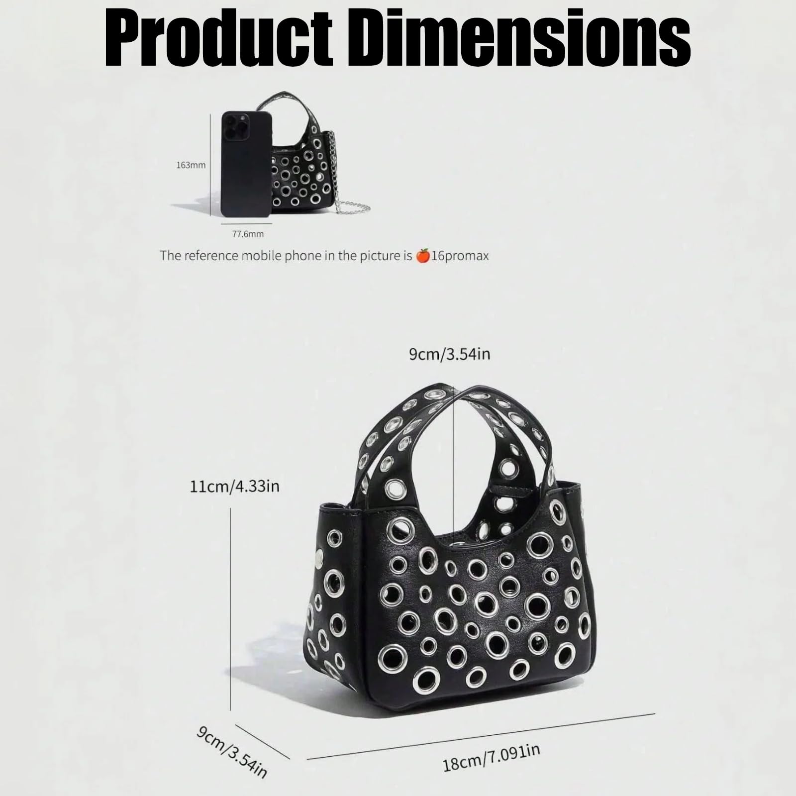 Wynndora Y2K Punk Cutout Crossbody Bag for Women, Hollow Metal Ring Shoulder Purse with Detachable Chain, Goth Streetwear Handbag for Club Party Festival
