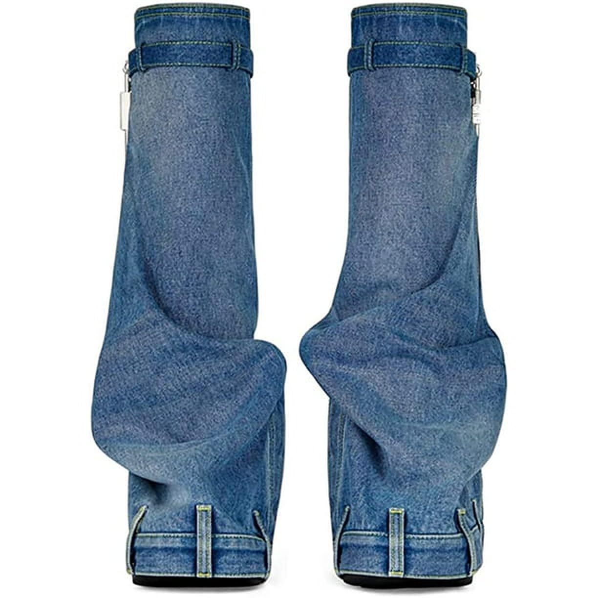 LEMONADE Women Denim Fold Over Platform Knee High Boots with Padlock Smarty Pants Denim