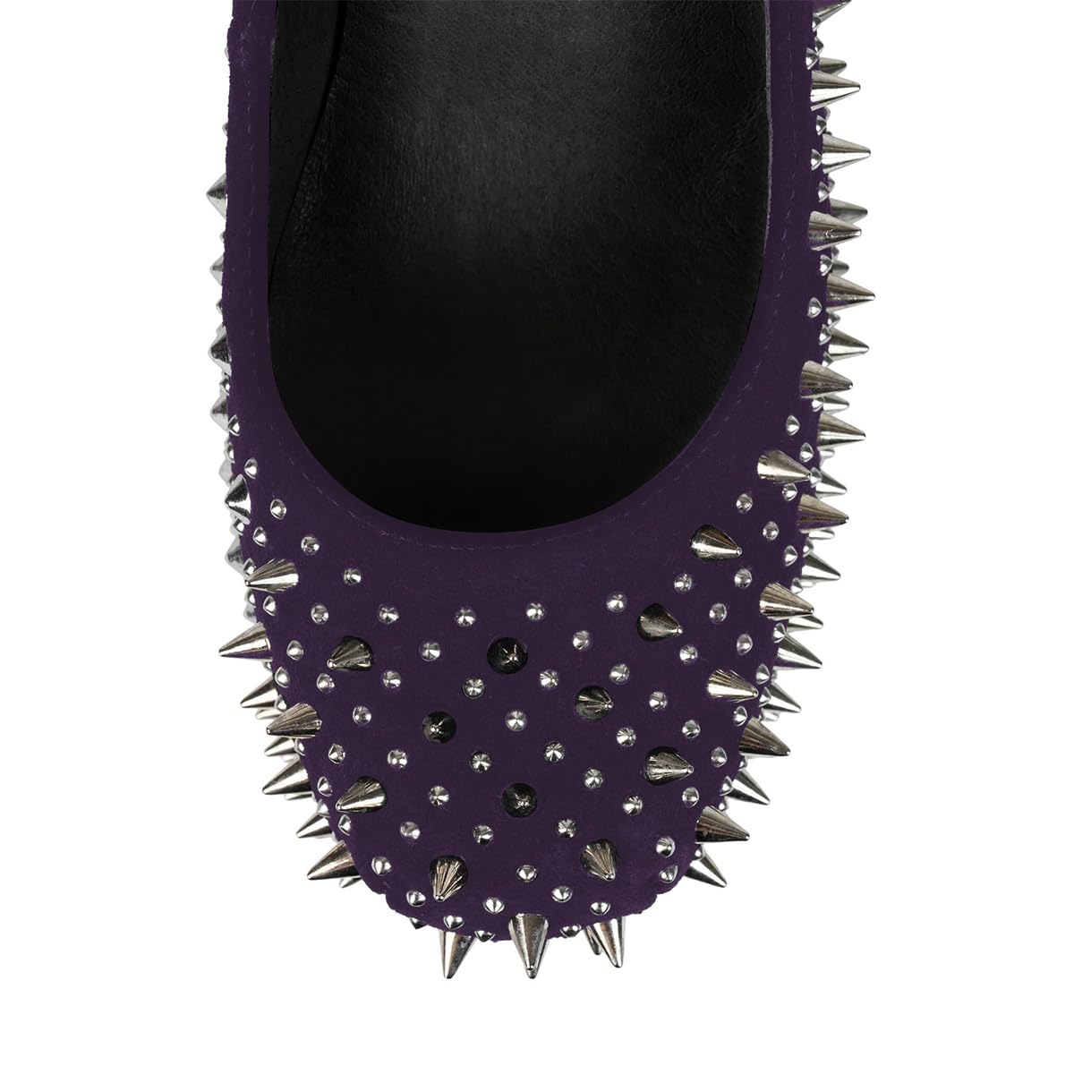 FSJ Women Spikes Wedge Heel Pumps Rivet Studded Covered Ultra High Platform Closed Round Toe Ankle Strap Shoes for Sexy Party Events Size 7.5 Purple