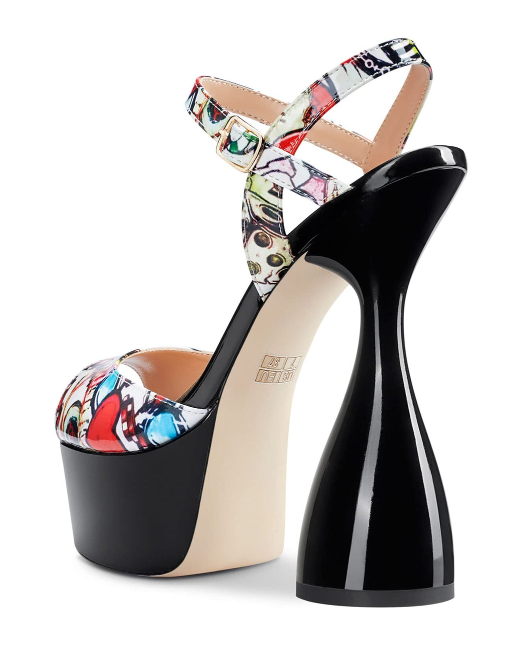 Saekcted Women's Chunky High Heels Platform Fashion Party Sandals Peep-Toe Ankel-Strap Sandal 6Inch Heel Shoes for Wedding Dress Multicolor Patent