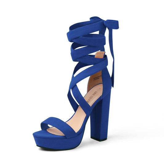 DREAM PAIRS High Chunky Block Platform Heels for Womens Strappy Gladiator Sexy Open Toe Dressy Sandal SDHS2205W Royal Blue 8.5