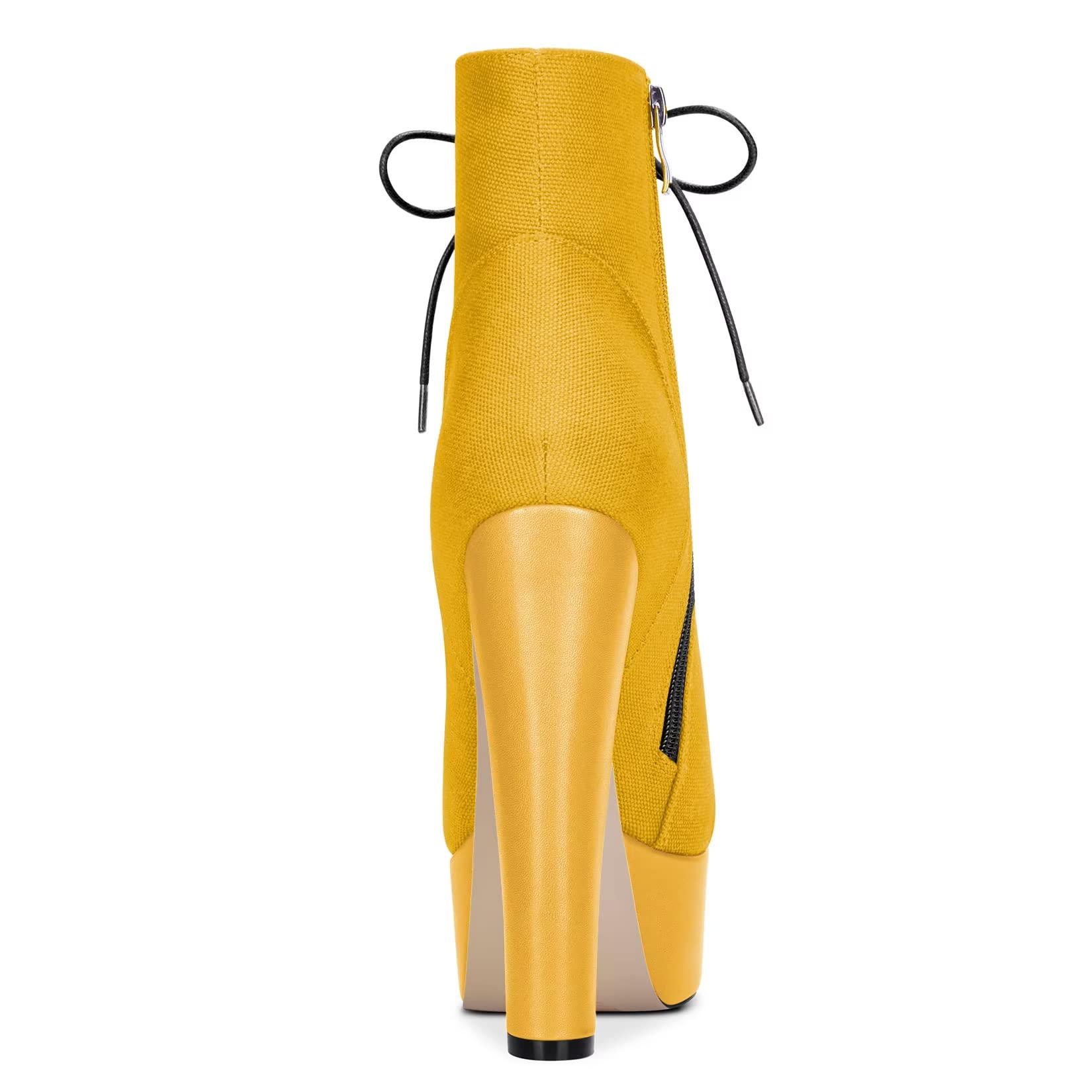 NobleOnly Women Chunky Block Platform High Heel Round Toe Lace-up Zipper Ankle Boots Short Bootie Classic Shoes Yellow