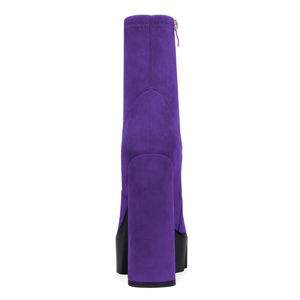 DearOnly Women Chunky Block High Heel Platform Pointed Toe Ankle Boots Short Bootie Zipper Slip-on Classic Wedding Party 5.5 Inches Heels Boots Purple Suede A 9.5 M US
