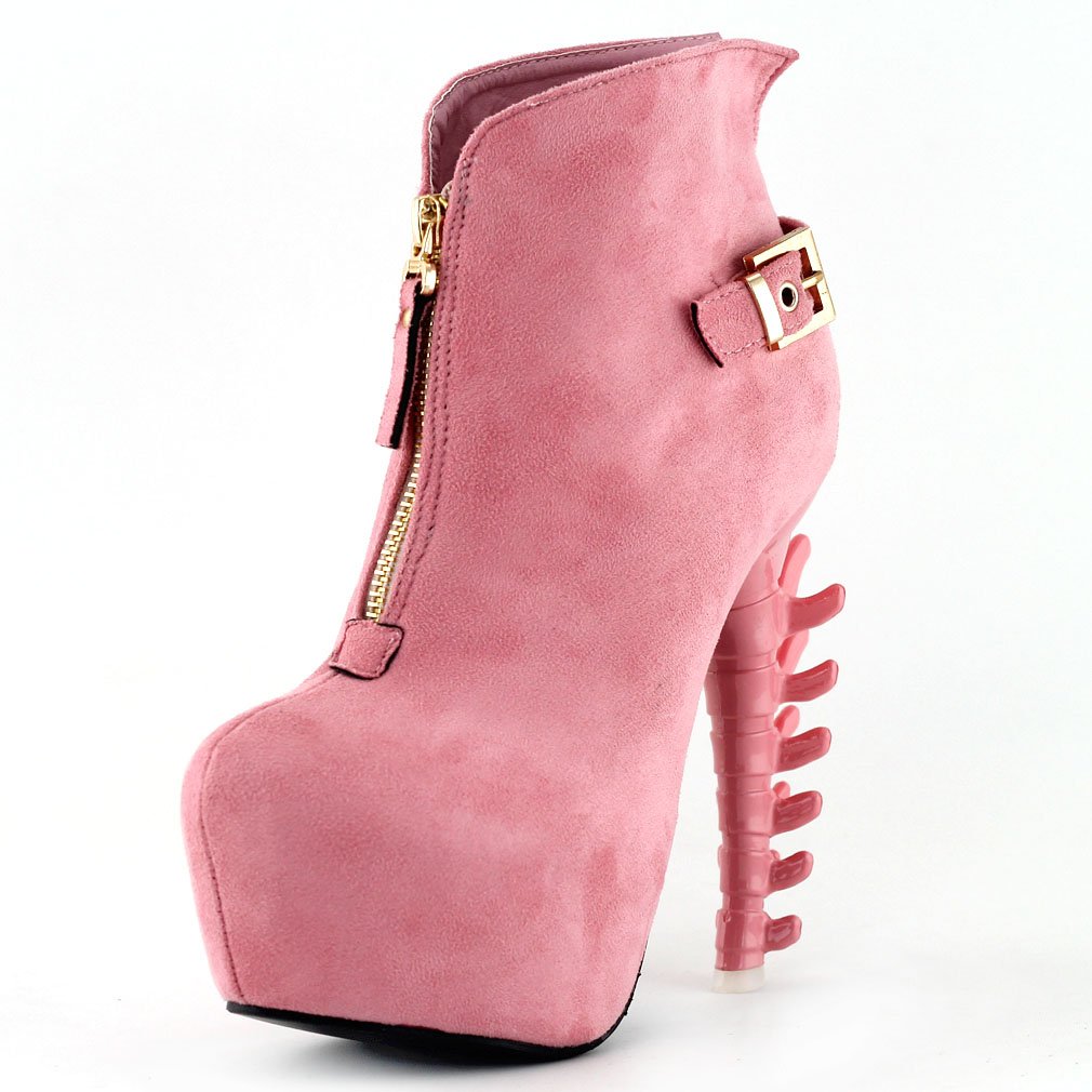 SHOW STORY Baby Pink Punk Buckle High-top Bone High Heel Platform Ankle Boots,LF80620BP39,8US,Baby Pink