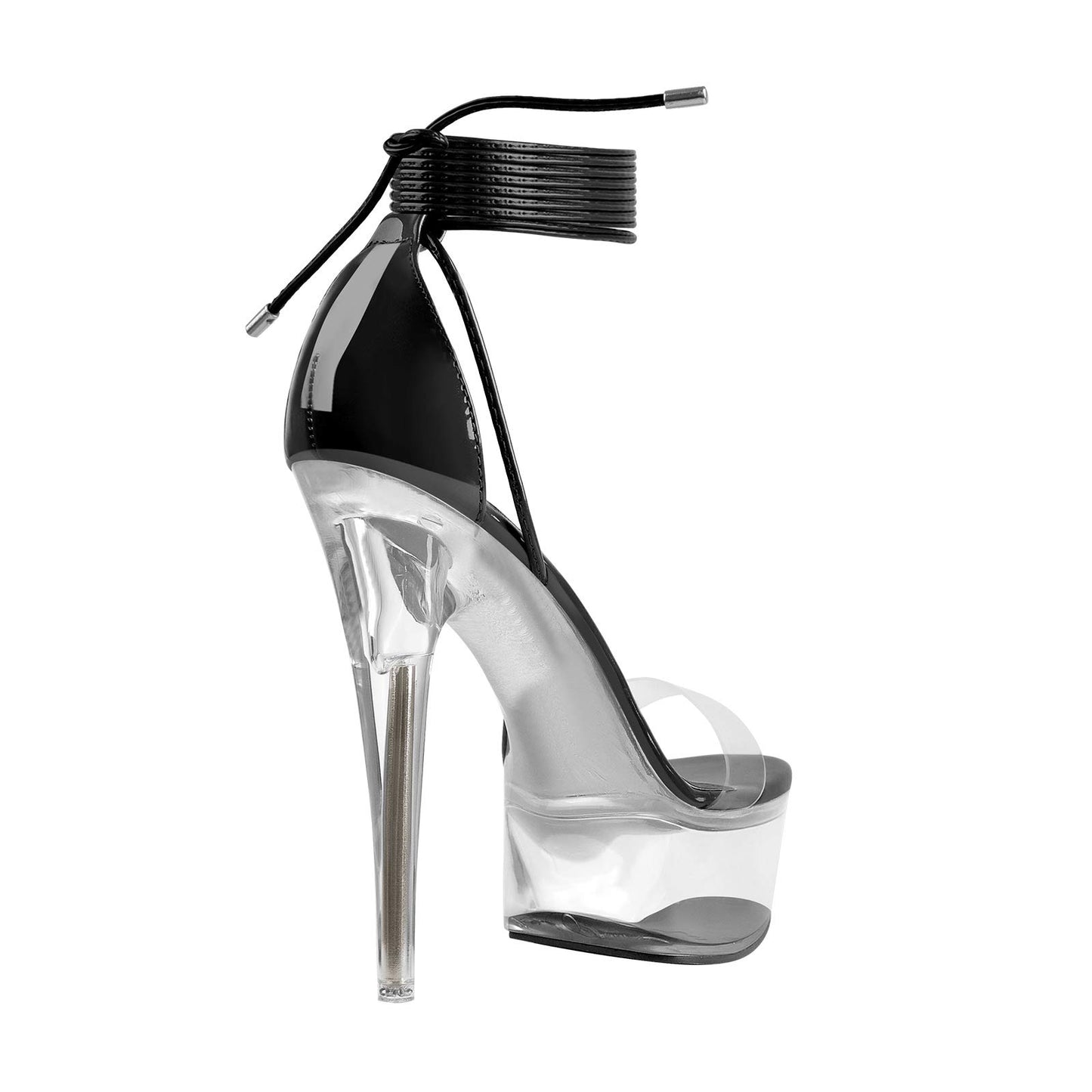 MissHeel Tie Up Platform Heels Clear Ankle Wrap Sandals for Women Black Stiletto High Heels 6 inch Sexy Party Dancing