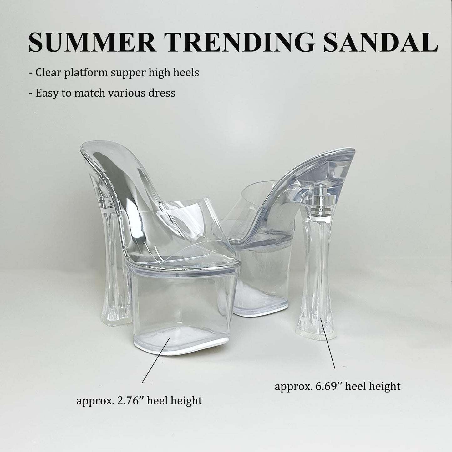 Womens's Clear Platform Heels for Women Sky High Mules Slide Chunky Sexy 6-Inch Heeled Dancing Sandals Silver US9