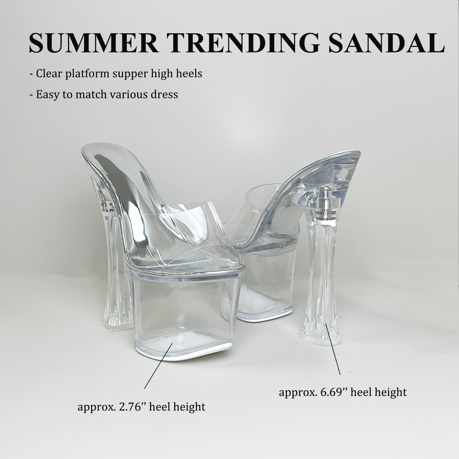 Womens's Clear Platform Heels for Women Sky High Mules Slide Chunky Sexy 6-Inch Heeled Dancing Sandals Silver