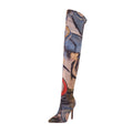 vivianly Women's Sexy Printed Stretchy Thigh High Boots Pointy Toe Stiletto Heel Booties Over The Knee High Heel Boot Size 7