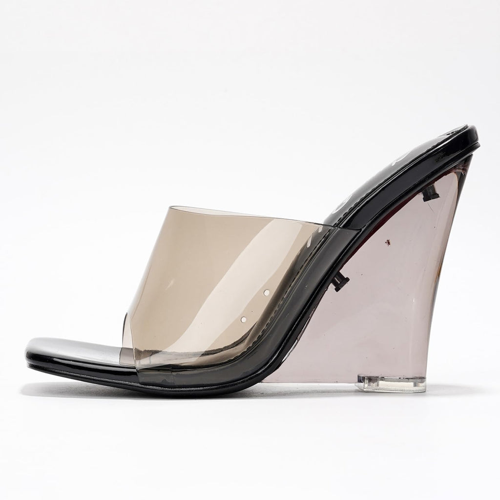 Cape Robbin Slip On Clear Wedge Heels for Women - Square Toe Comfortable Lightweight Dressy Shoes, Summer Casual Outfits (MALA) Black