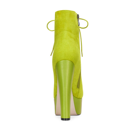 DearOnly Women Chunky Block Platform High Heel Round Toe Ankle Boots Short Bootie Zipper Party Cute Boots Lime Green