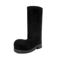COMJUY Women’s Tall Snow Boots Black Warm Faux Fur Lined Waterproof Suede Winter Shoes Non Slip Chunky Sole
