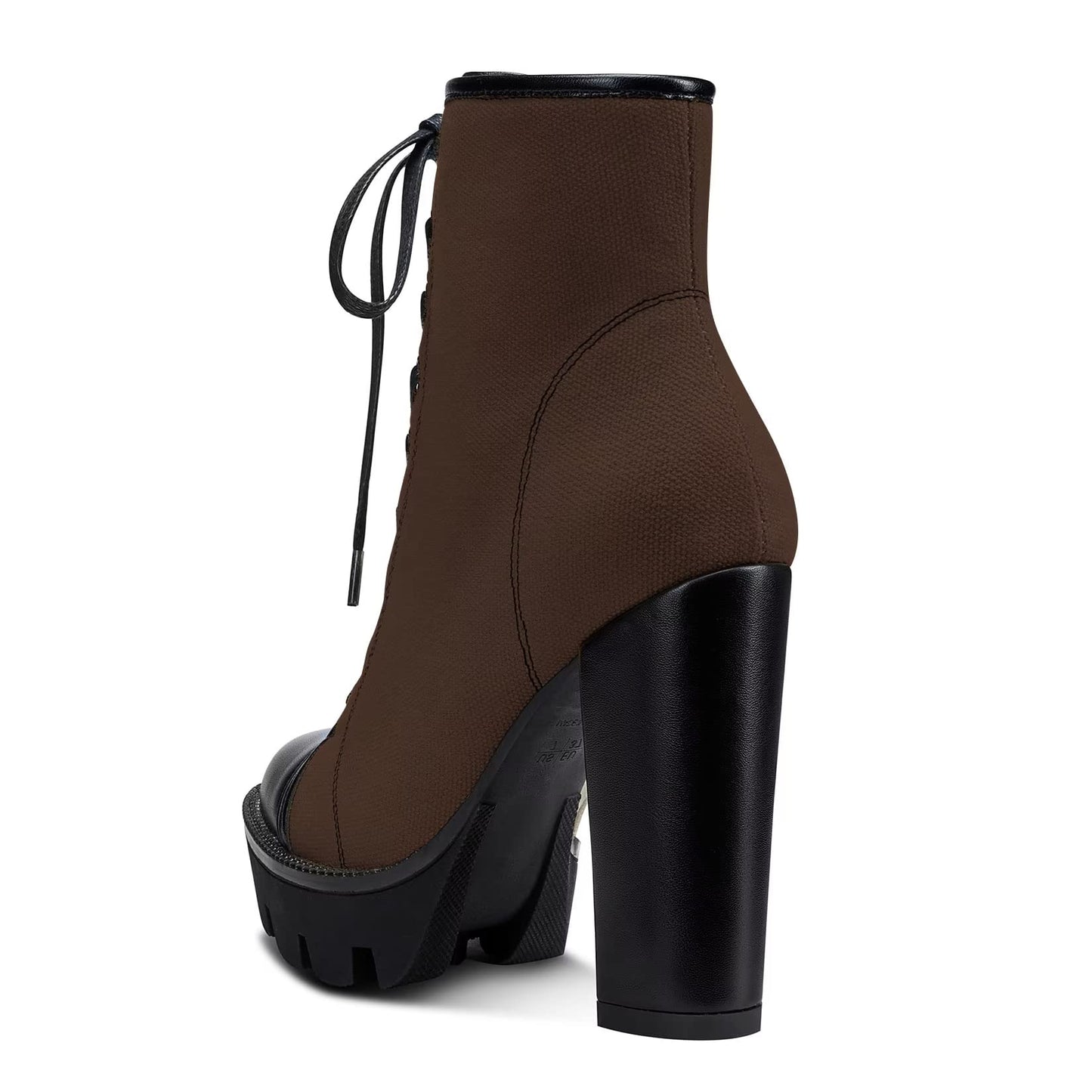 NobleOnly Women High Heel Platform Round Toe Ankle Boots Short Bootie Zipper Lace-up Riding Boots Classic Party Office 5.1 Inches Heels Brown