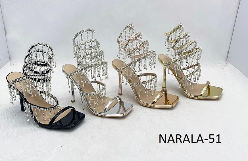 Wild Diva Women's Narala-51 Chandelier Embellished Rhinestone Spiral Coil Wrap Around Stiletto Heels (Black Nubuck, US Footwear Size System, Adult, Women, Numeric, Medium,