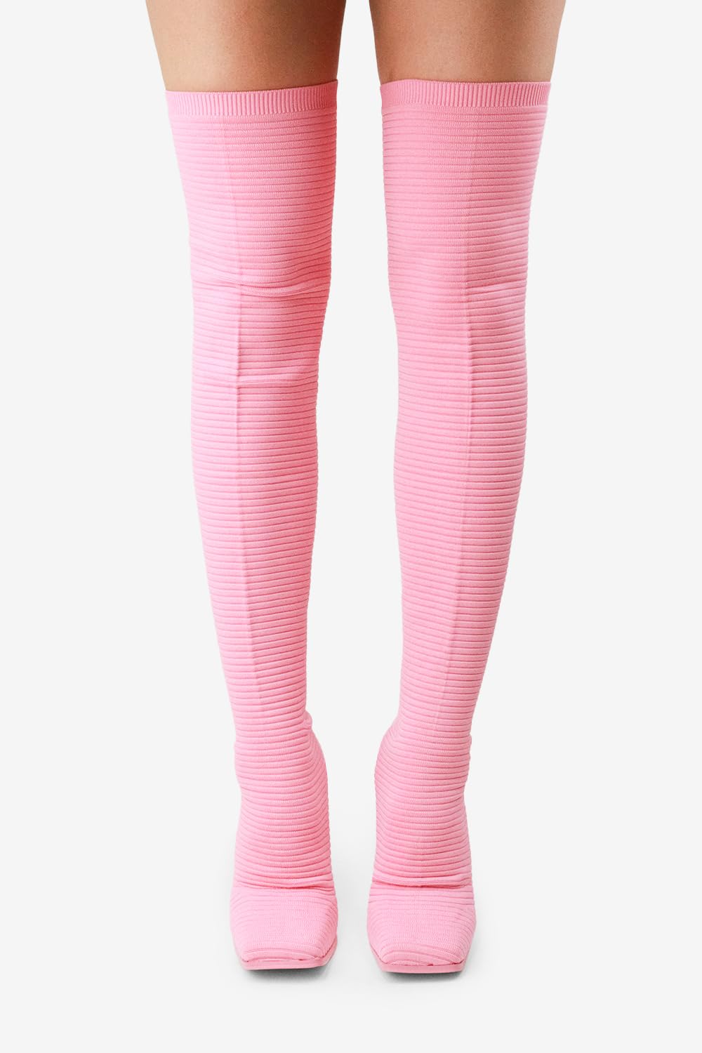 Lemonade Women's Over The Knee Heels Boots High Heel Stretch Knit Pointed To Thigh Long Boots -That Girl Pink